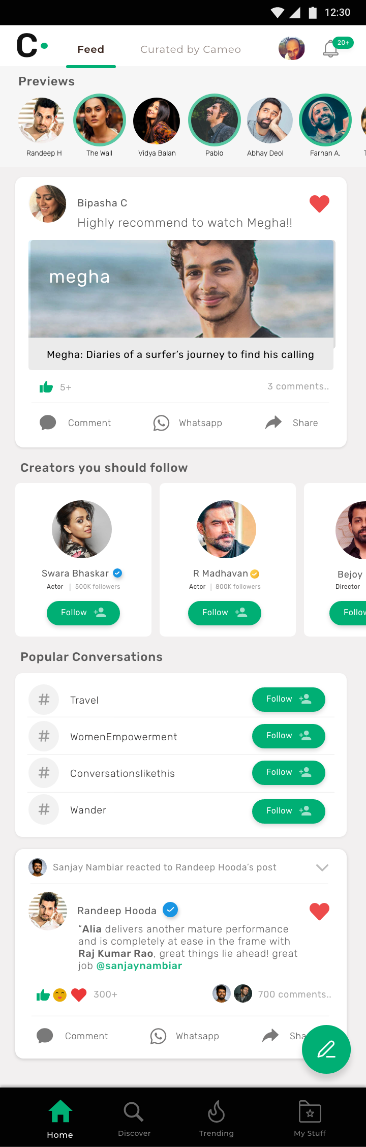 Cameo interactive social feed